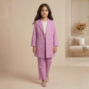 damsel kids light pink 3 piece coat set with inner shirt – stylish casual outfit