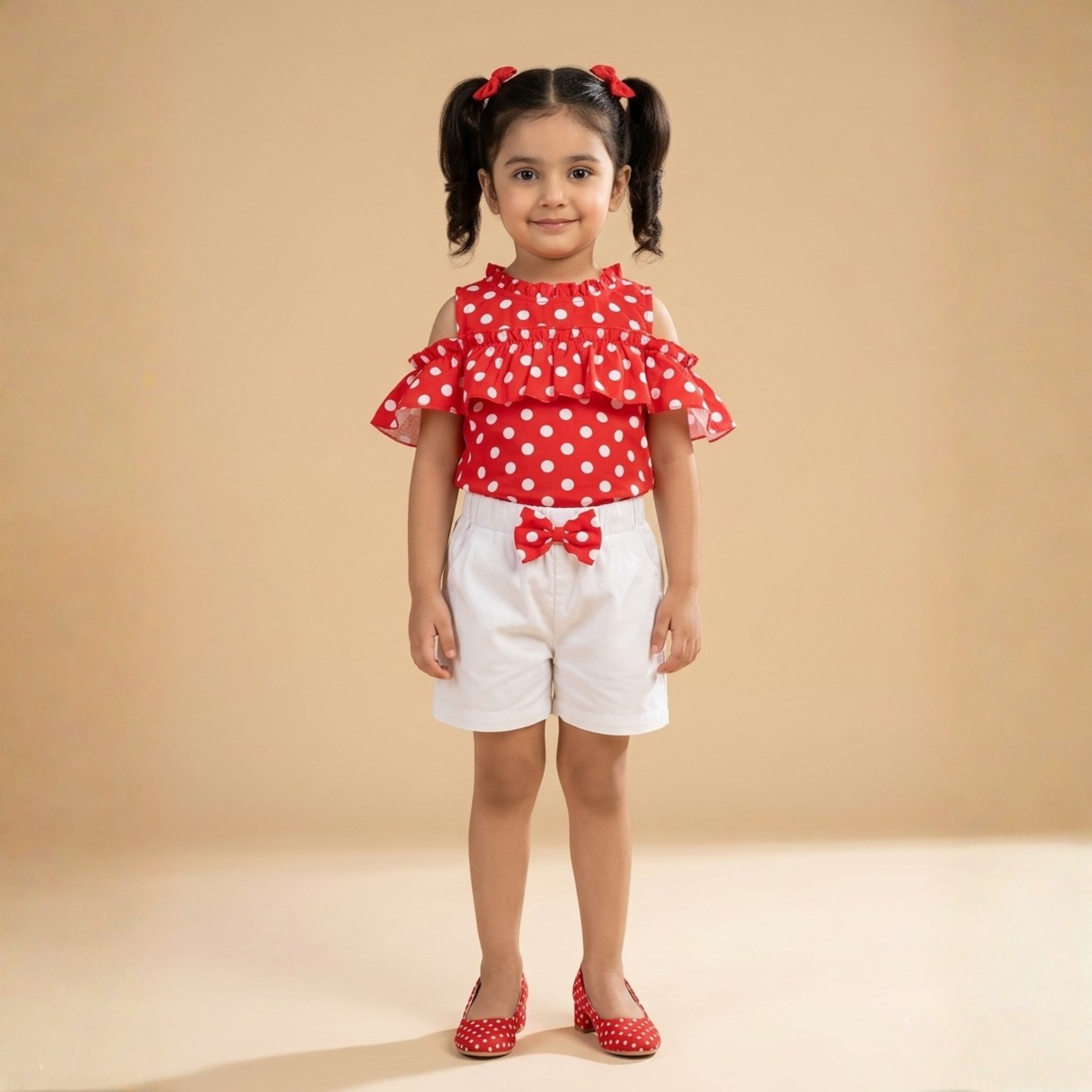 damsel kids red polka dot off shoulder cotton short set – summer outfit damsel kids red polka dot off shoulder cotton short set – summer outfit