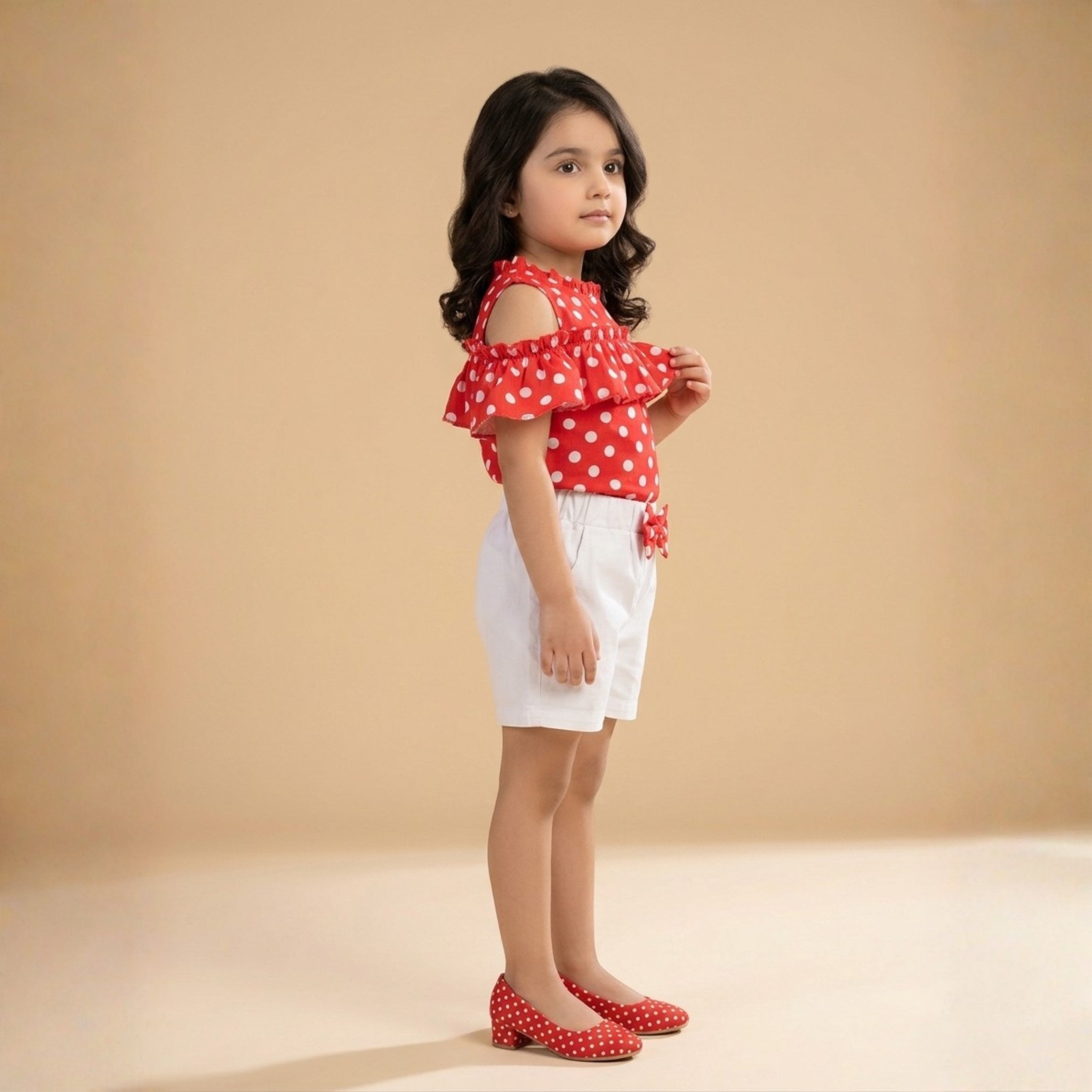 damsel kids red polka dot off shoulder cotton short set – summer outfit damsel kids red polka dot off shoulder cotton short set – summer outfit