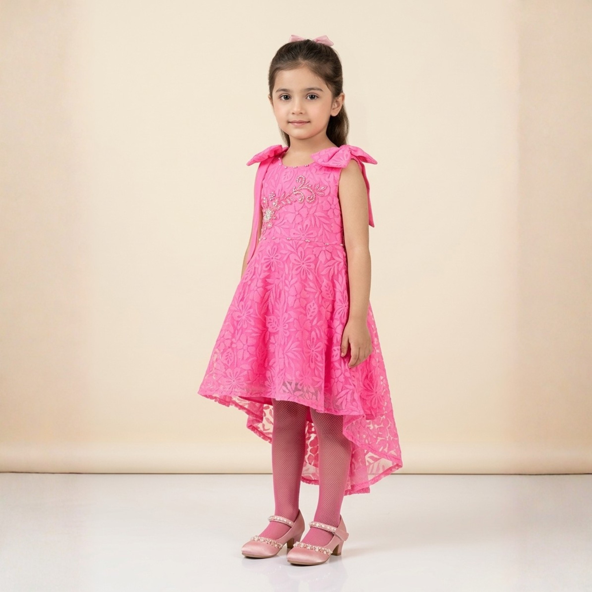 damsel kids pink embossed net frock with handwork & tights – party wear dress damsel kids pink embossed net frock with handwork & tights – party wear dress