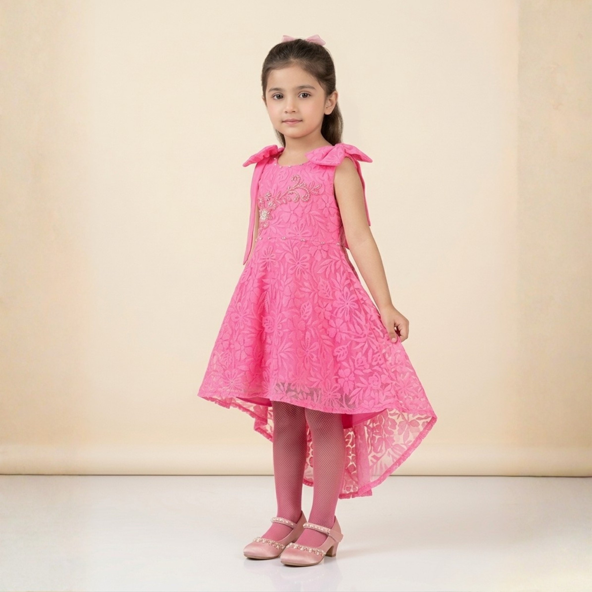 damsel kids pink embossed net frock with handwork & tights – party wear dress damsel kids pink embossed net frock with handwork & tights – party wear dress
