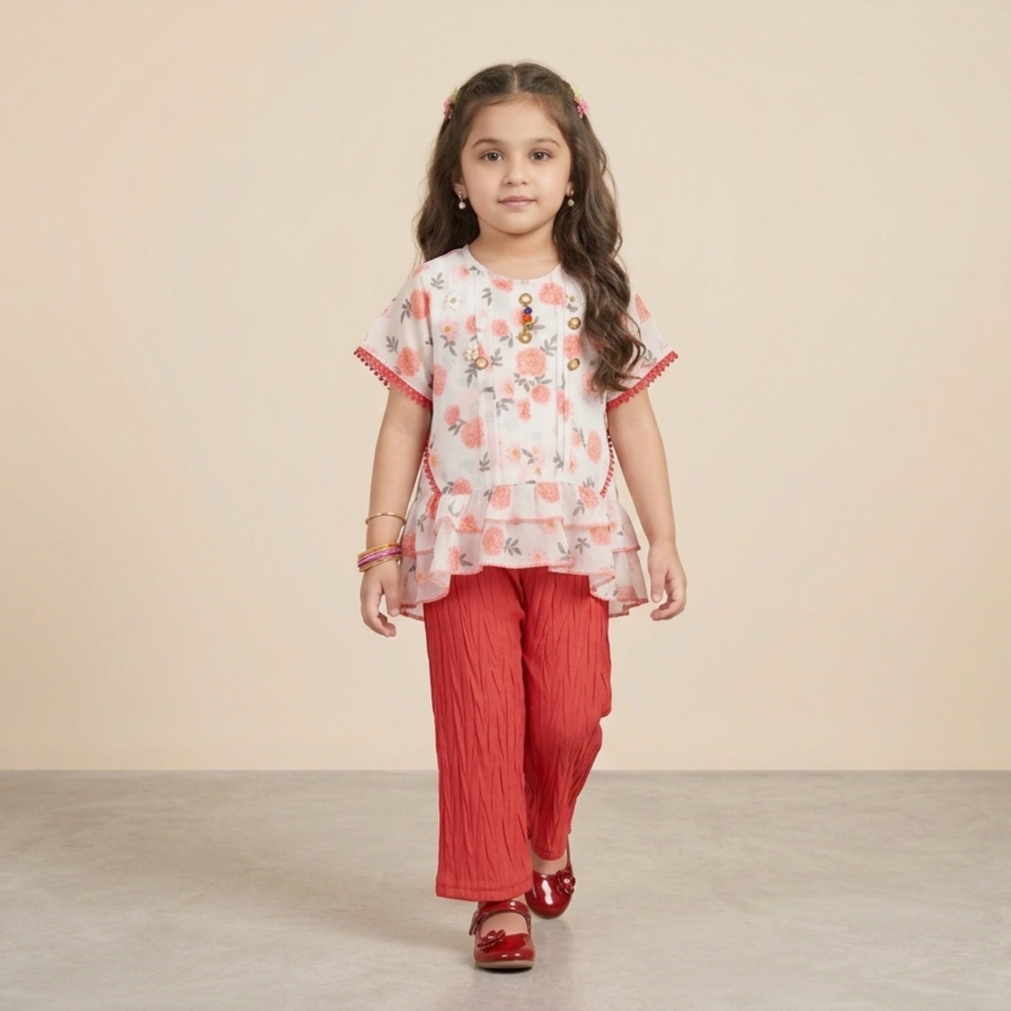 damsel kids white floral chiffon top with crush plazo – stylish summer outfit damsel kids white floral chiffon top with crush plazo – stylish summer outfit