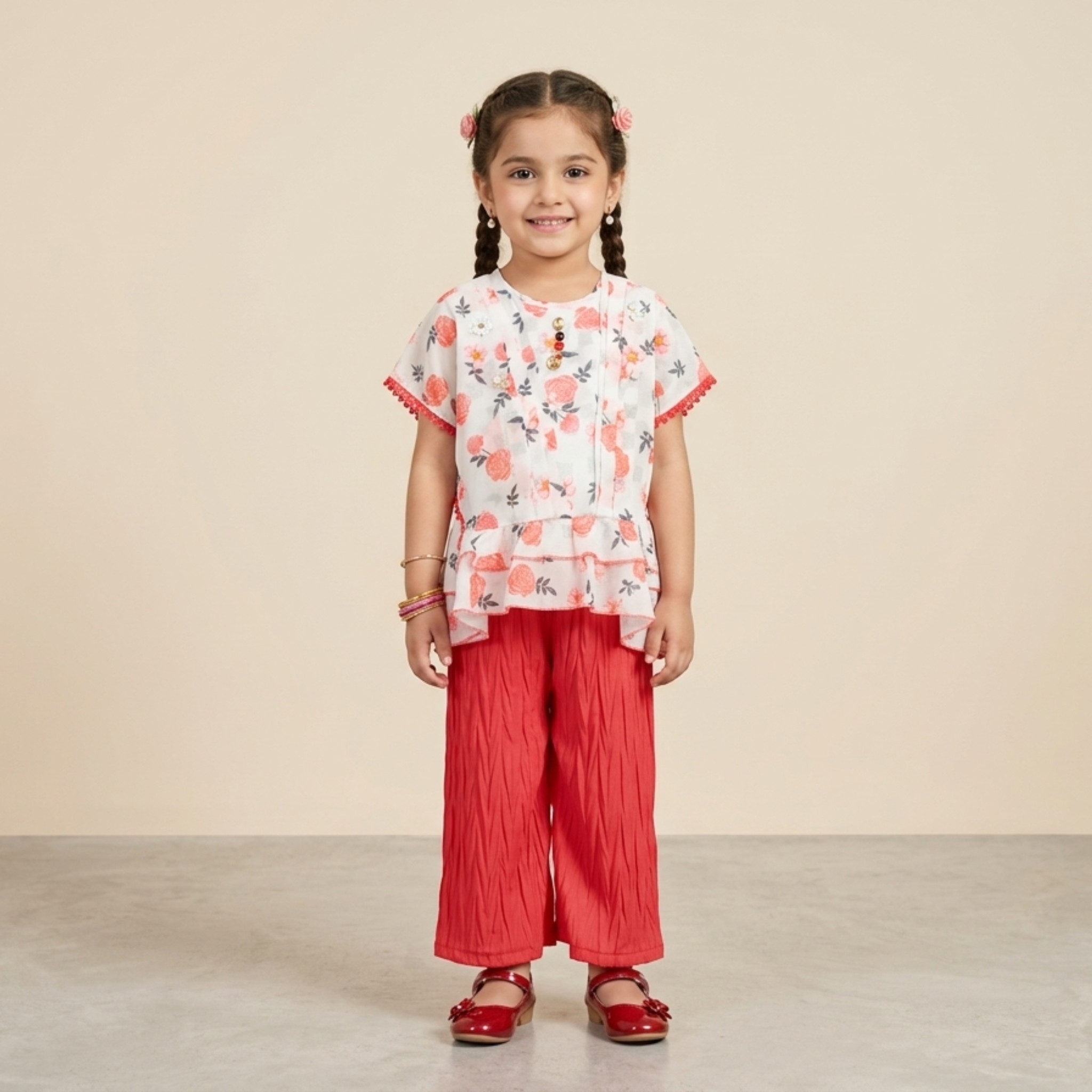 damsel kids white floral chiffon top with crush plazo – stylish summer outfit damsel kids white floral chiffon top with crush plazo – stylish summer outfit