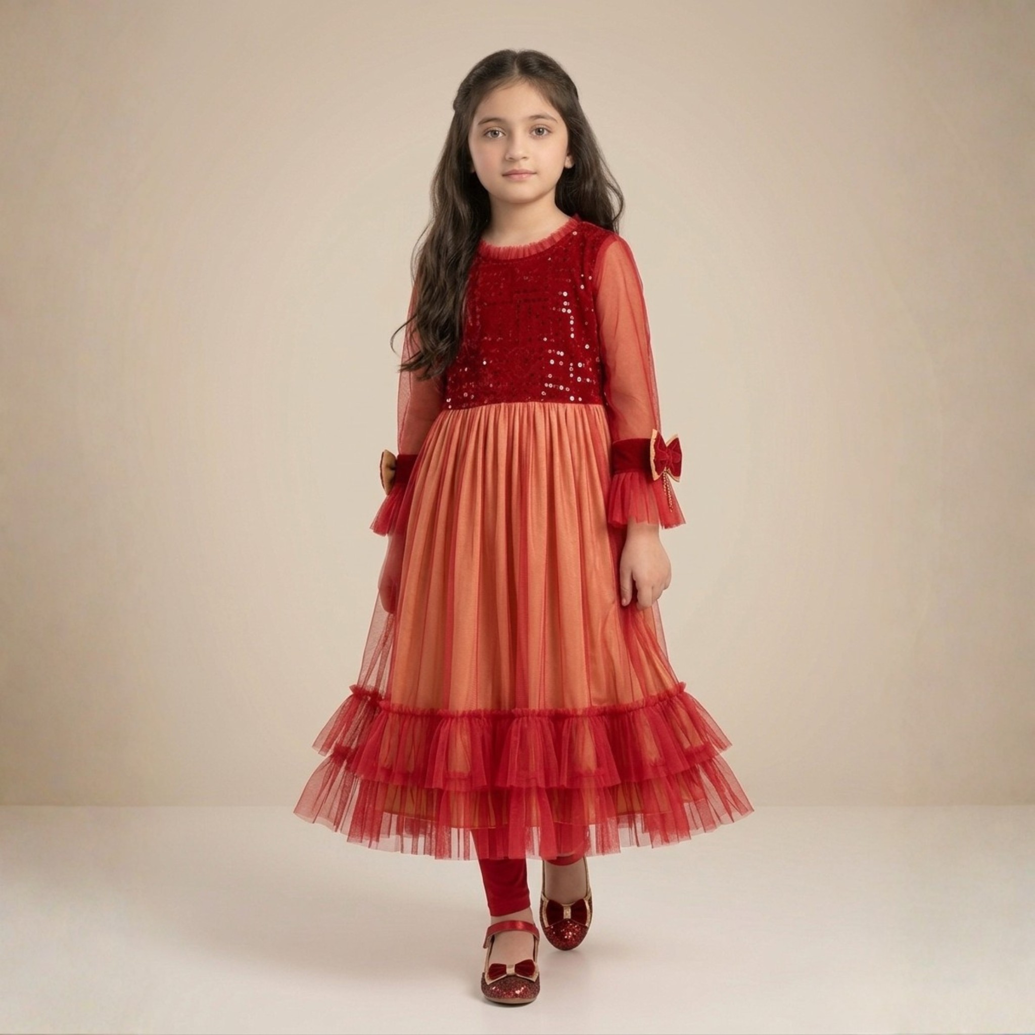 damsel kids red net maxi dress with velvet sequin embroidered neck & tights damsel kids red net maxi dress with velvet sequin embroidered neck & tights