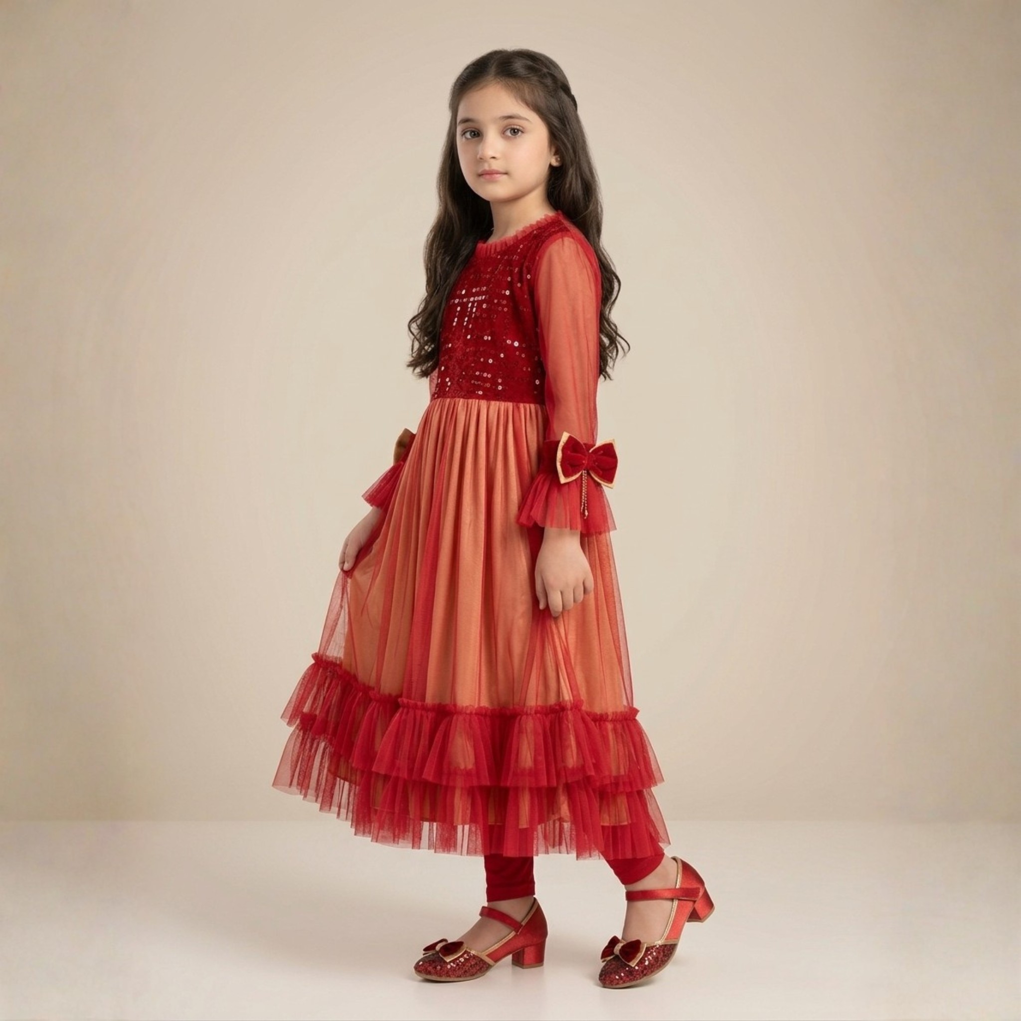 damsel kids red net maxi dress with velvet sequin embroidered neck & tights damsel kids red net maxi dress with velvet sequin embroidered neck & tights