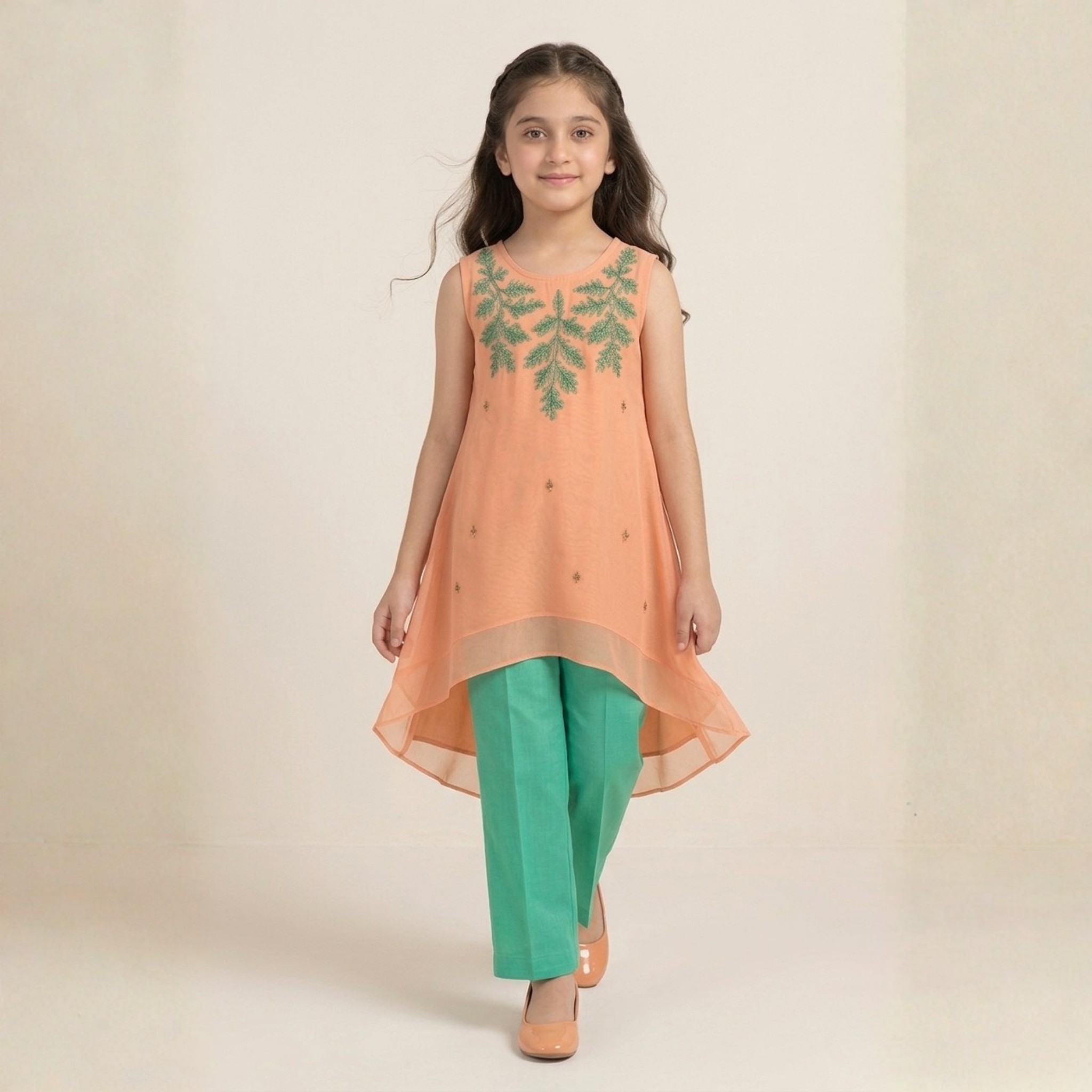 damsel kids peach embroidered kurti trouser set – stylish summer outfit for girls damsel kids peach embroidered kurti trouser set – stylish summer outfit for girls