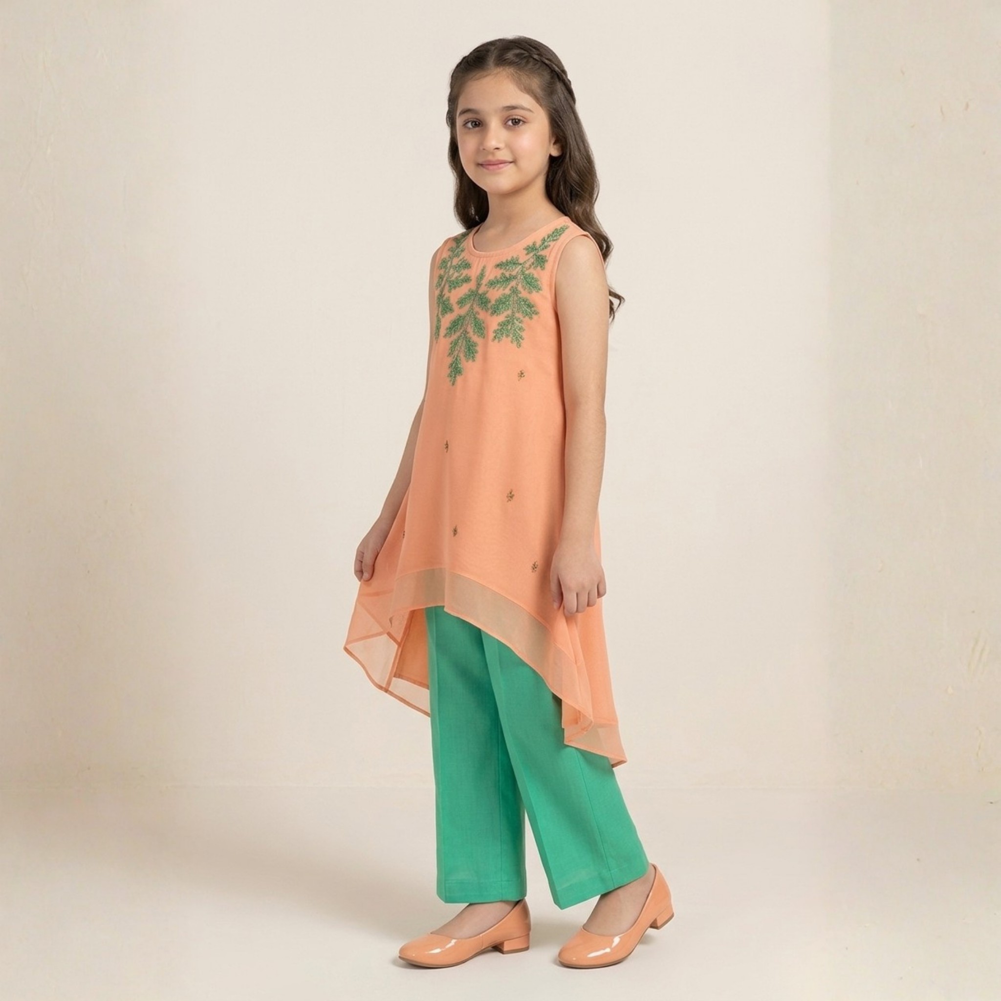 damsel kids peach embroidered kurti trouser set – stylish summer outfit for girls damsel kids peach embroidered kurti trouser set – stylish summer outfit for girls