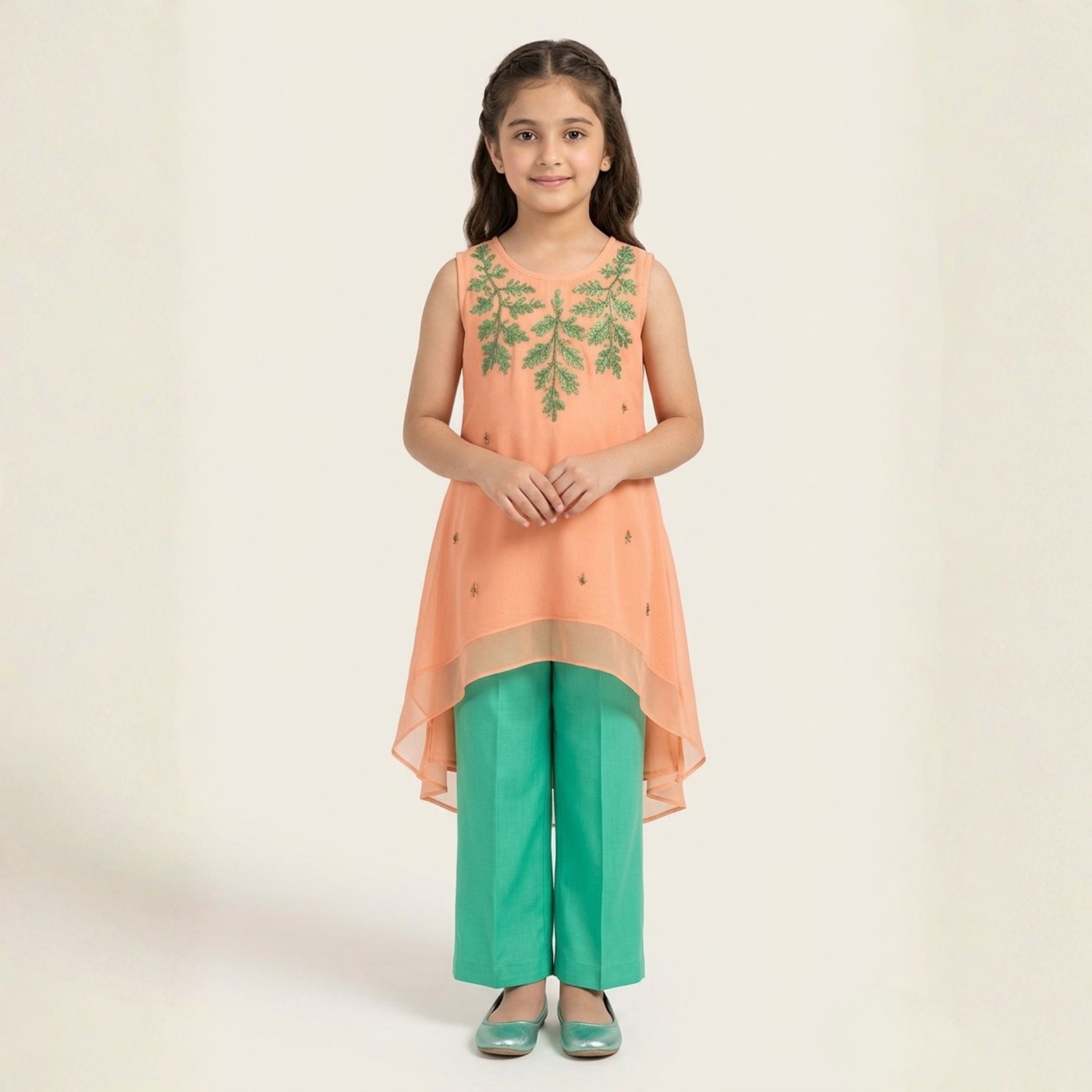 damsel kids peach embroidered kurti trouser set – stylish summer outfit for girls damsel kids peach embroidered kurti trouser set – stylish summer outfit for girls