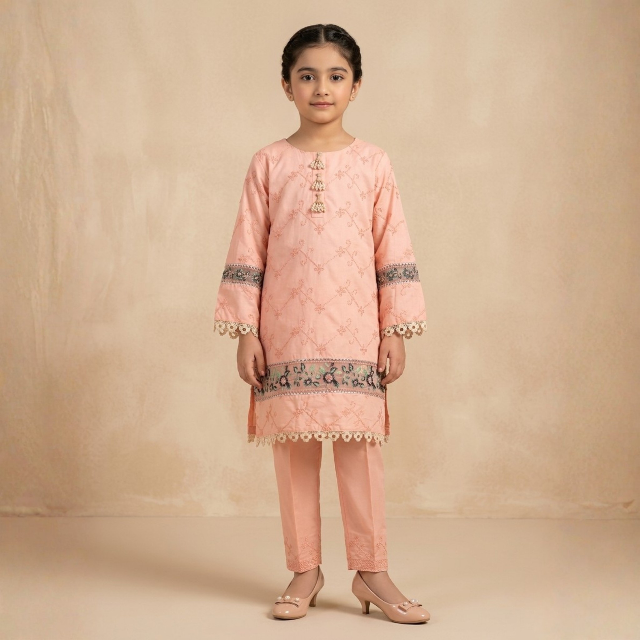 damsel kids light peach embroidered lawn kurti – chikankari style summer top damsel kids light peach embroidered lawn kurti – chikankari style summer top
