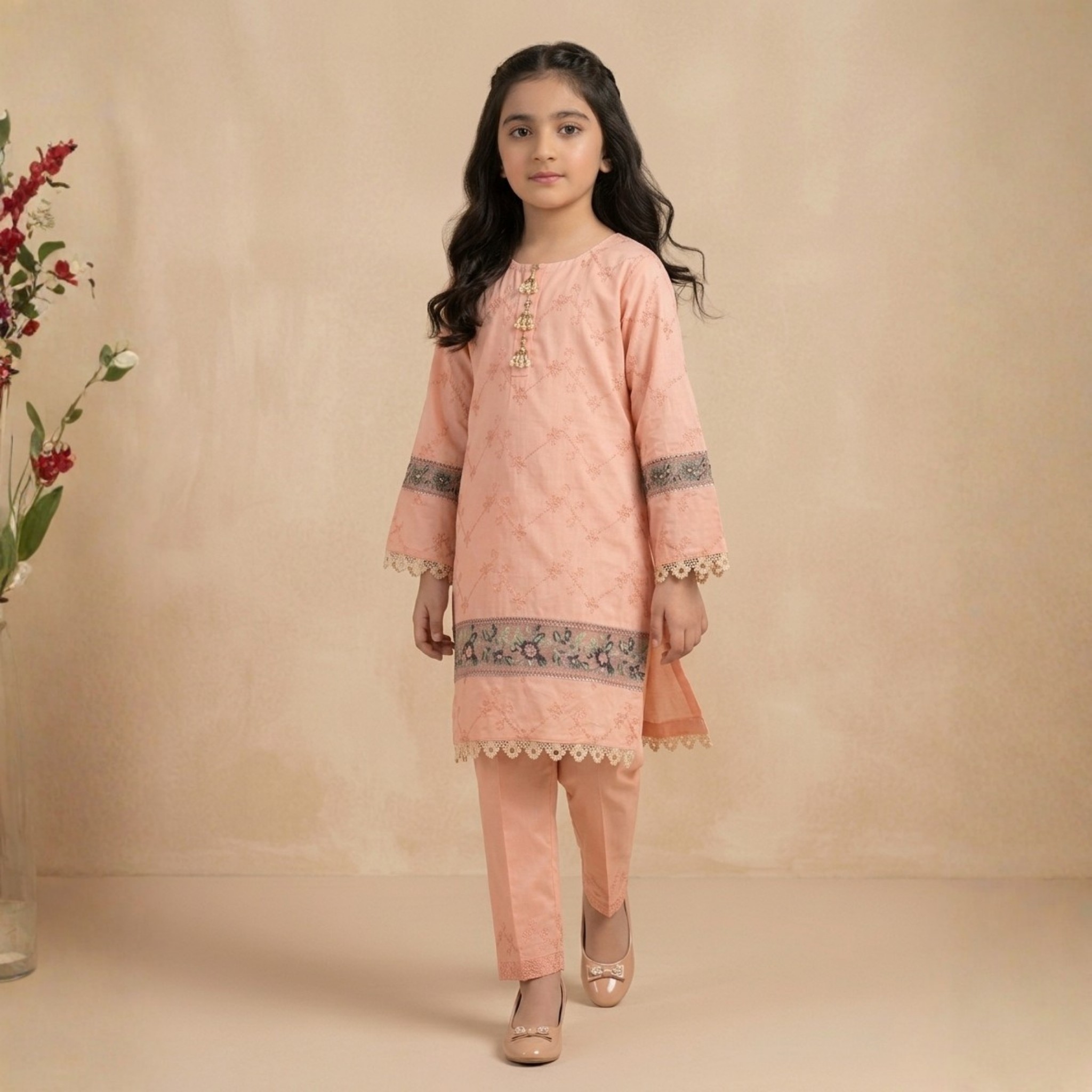 damsel kids light peach embroidered lawn kurti – chikankari style summer top damsel kids light peach embroidered lawn kurti – chikankari style summer top