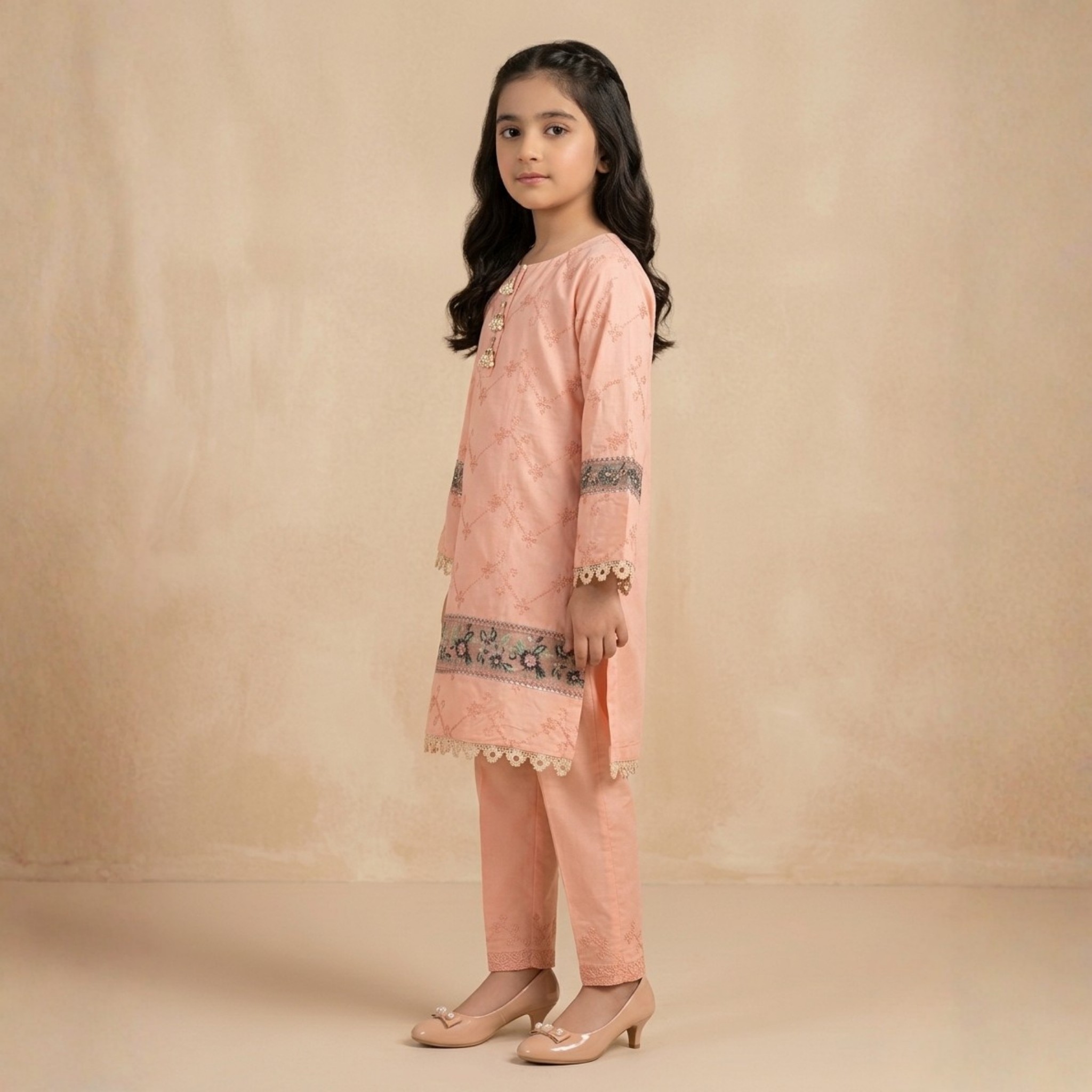 damsel kids light peach embroidered lawn kurti – chikankari style summer top damsel kids light peach embroidered lawn kurti – chikankari style summer top