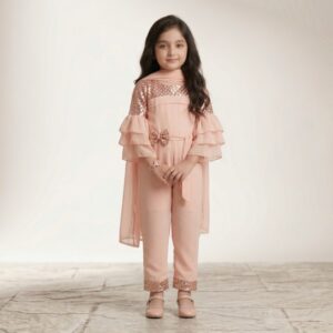 damsel kids peach chiffon sequin jumpsuit – fancy party wear outfit for girls