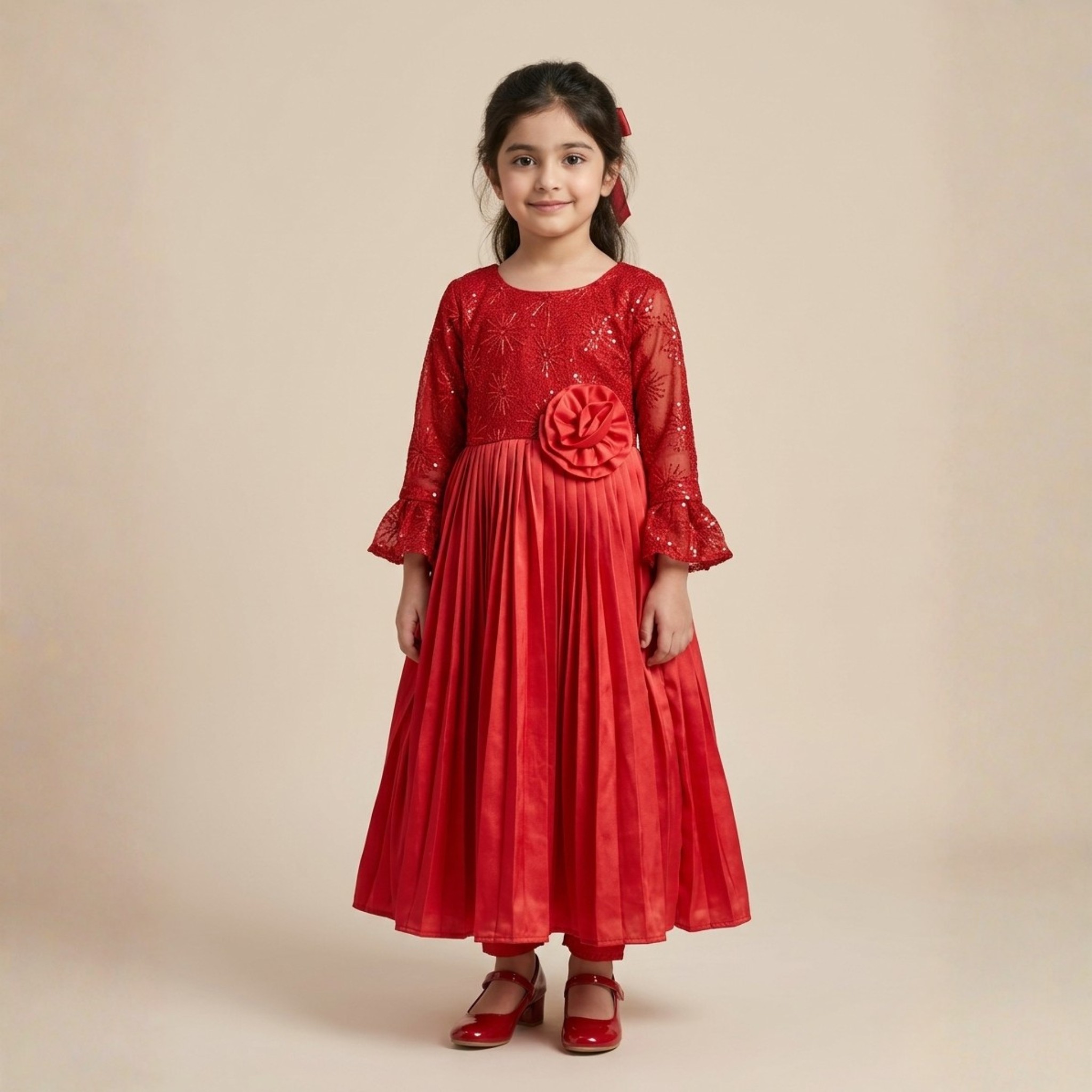 damsel kids crushed silk flared maxi with sequin neck & tights – red party wear damsel kids crushed silk flared maxi with sequin neck & tights – red party wear
