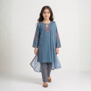 damsel kids embroidered lawn cotton suit with printed trouser – yellow 2pc summer outfit