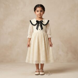 damsel kids peach cotton lawn frill frock with matching pouch – embellished party dress