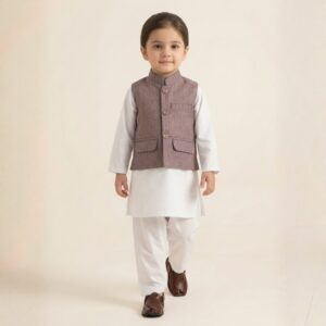 damsel kids wash & wear kurta shalwar with waistcoat – 3pc formal outfit (multi colors)