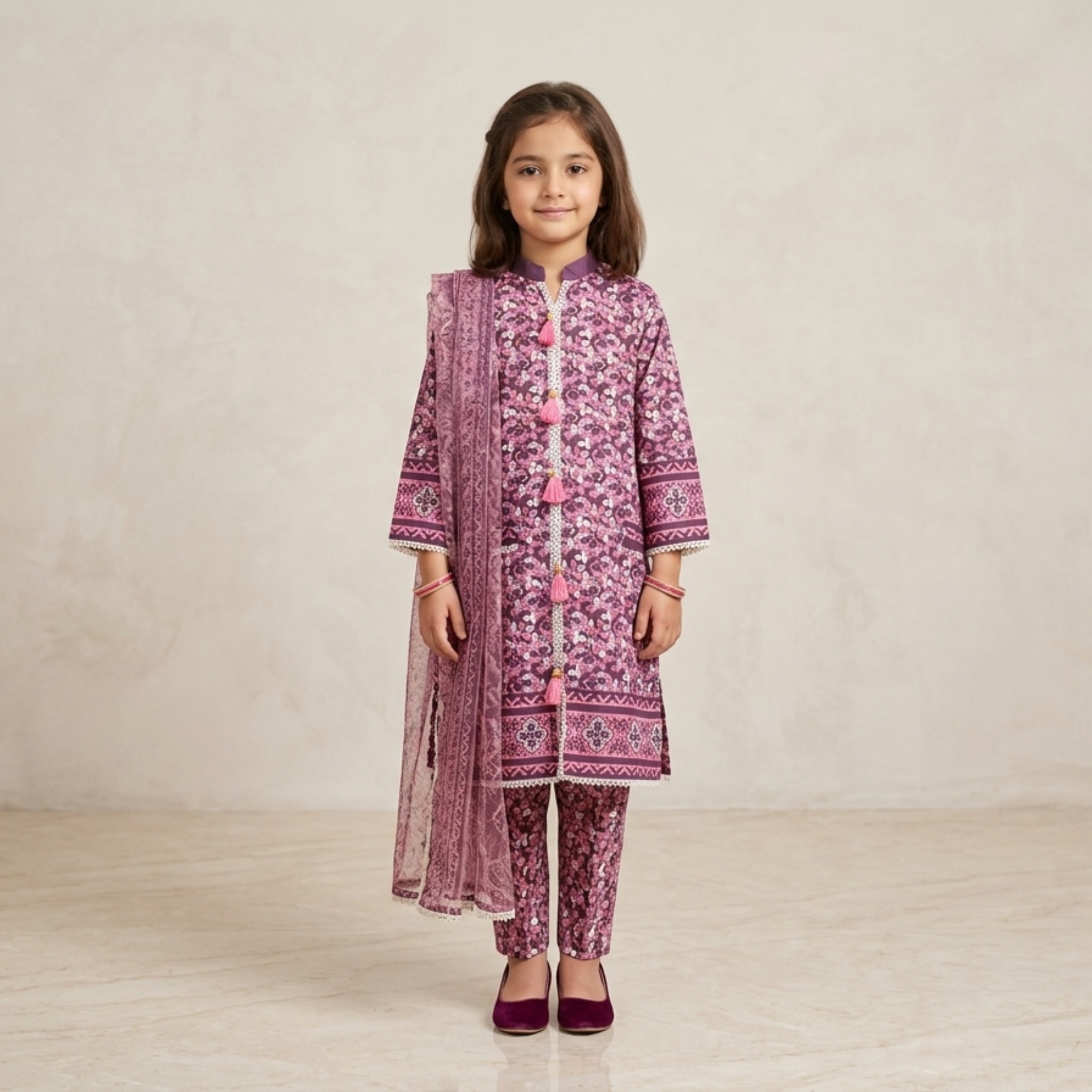 damsel kids lawn printed 3 piece suit with net dupatta – pink & purple summer outfit damsel kids lawn printed 3 piece suit with net dupatta – pink & purple summer outfit