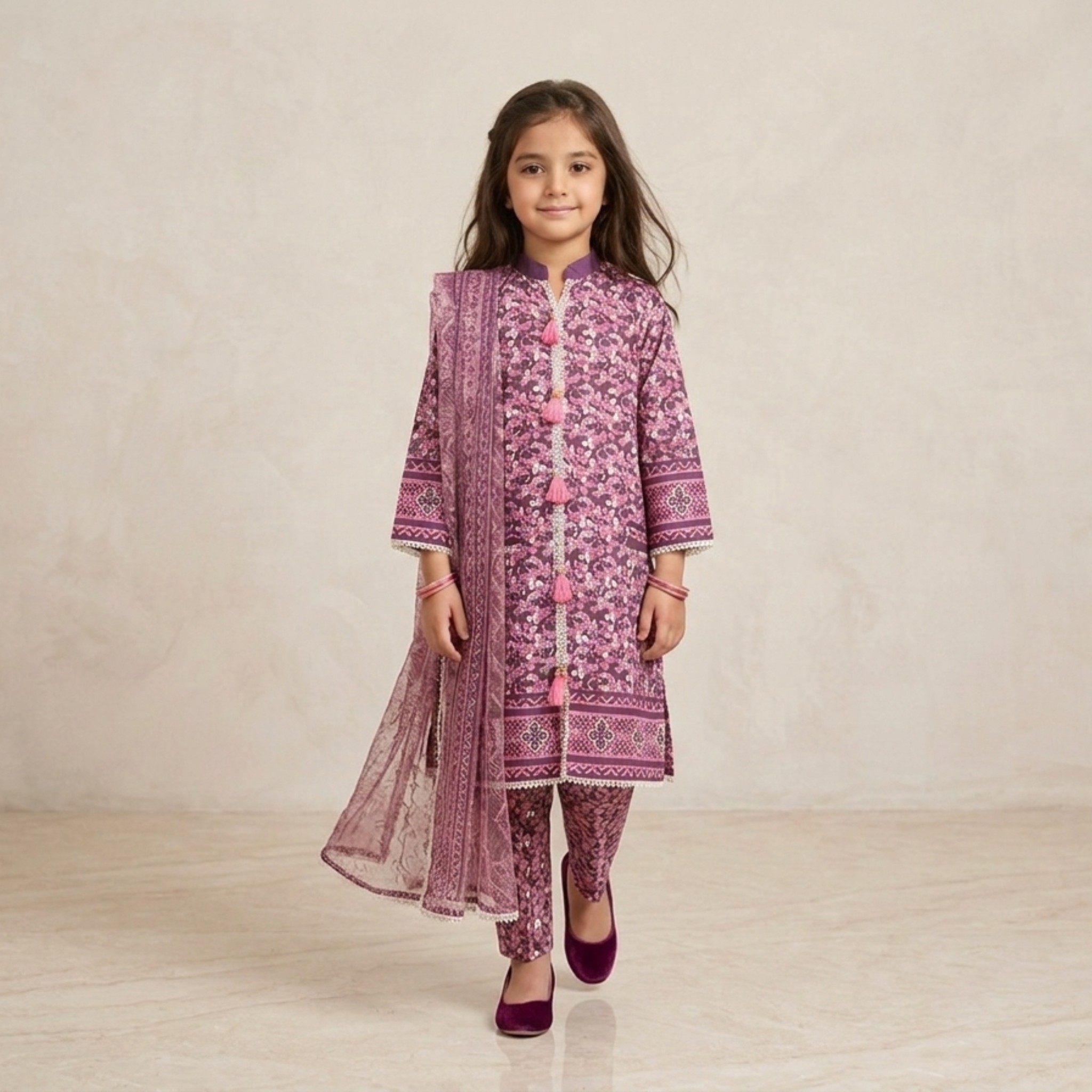damsel kids lawn printed 3 piece suit with net dupatta – pink & purple summer outfit damsel kids lawn printed 3 piece suit with net dupatta – pink & purple summer outfit